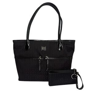 Giani Bernini Black Logo Tote Shoulder Bag with Matching Mini Wristlet Pouch